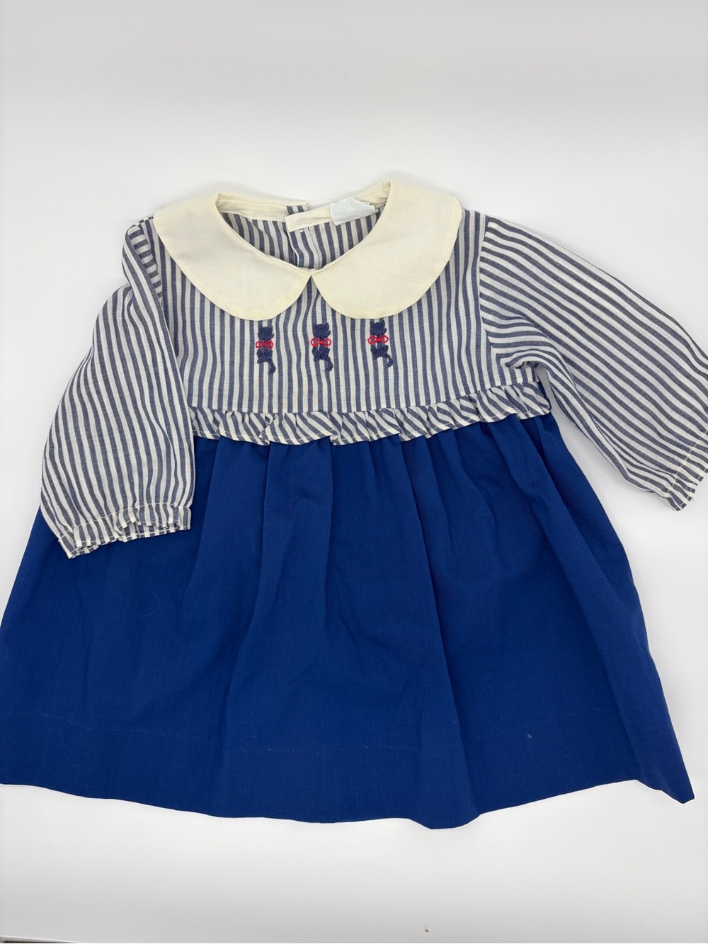 Girls Navy Blue and Cream Peter Pan Collar Vintage Dress